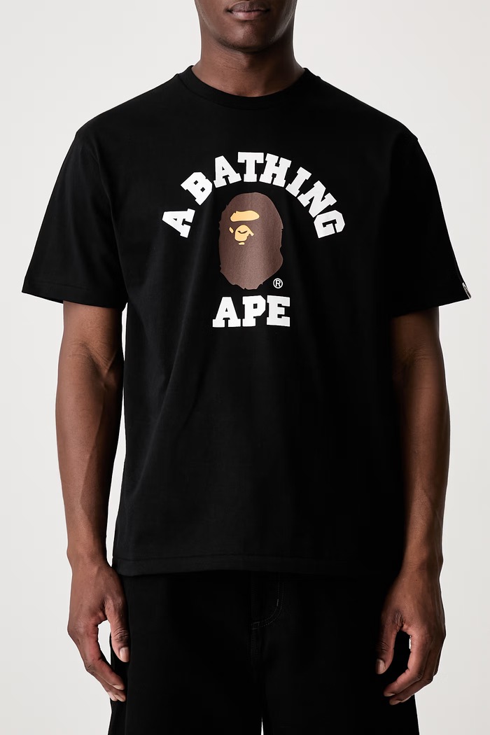 A Bathing Ape College T-shirt oversize bawełniany męski czarny 001TEM301001M