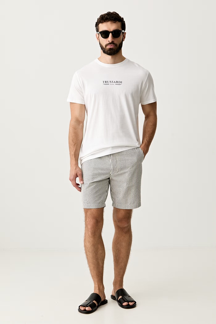 Trussardi T-shirt męski bawełniany TRU26MTS01 beżowy SS26