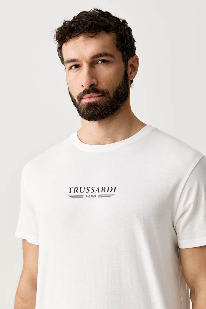 Trussardi T-shirt męski bawełniany beżowy TRU26MTS01