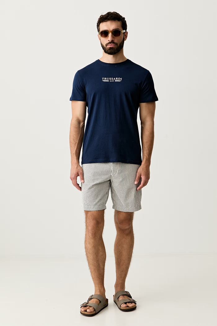 Trussardi T-shirt męski bawełniany TRU26MTS01 granatowy SS26