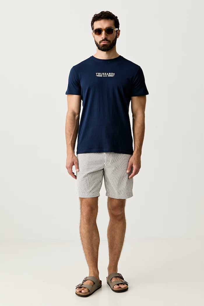 Trussardi T-shirt męski bawełniany TRU26MTS01 granatowy SS26