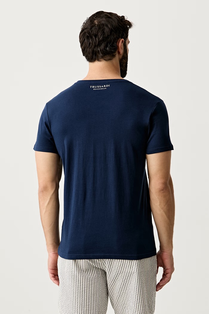 Odzież Trussardi T-shirt męski bawełniany TRU26MTS01 granatowy