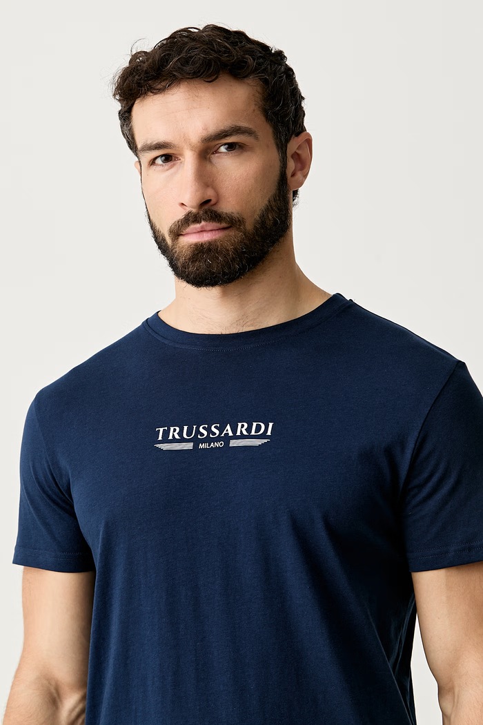 Trussardi T-shirt męski bawełniany granatowy TRU26MTS01