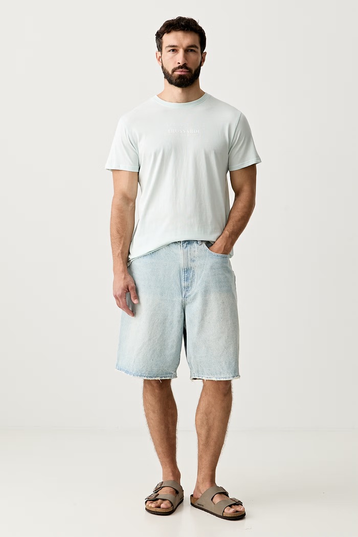 Trussardi T-shirt męski bawełniany TRU26MTS01 turkusowy SS26