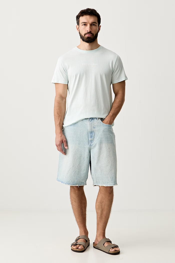 Trussardi T-shirt męski bawełniany TRU26MTS01 turkusowy SS26