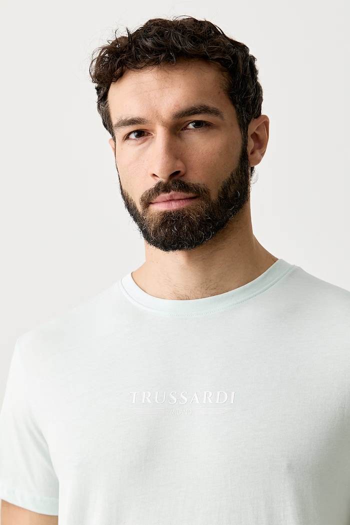 Trussardi T-shirt męski bawełniany turkusowy TRU26MTS01
