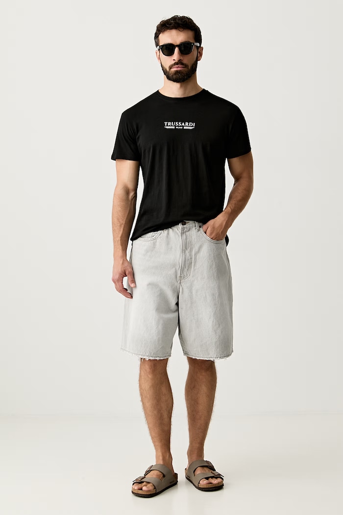 Trussardi T-shirt męski bawełniany TRU26MTS01 czarny SS26