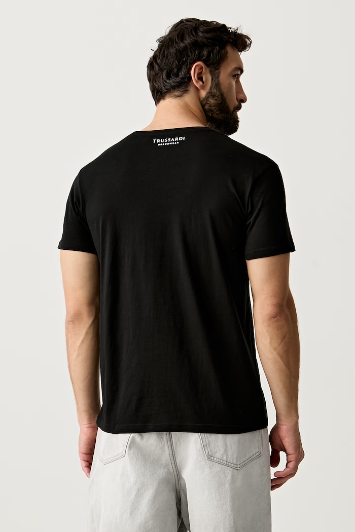 Odzież Trussardi T-shirt męski bawełniany TRU26MTS01 czarny