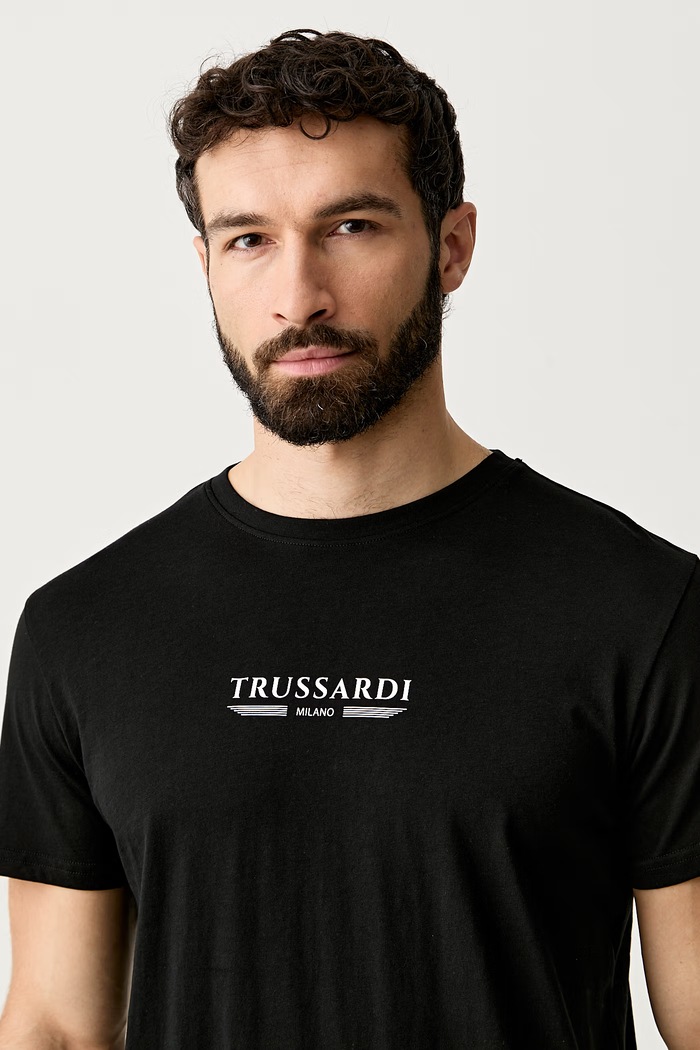 Trussardi T-shirt męski bawełniany czarny TRU26MTS01