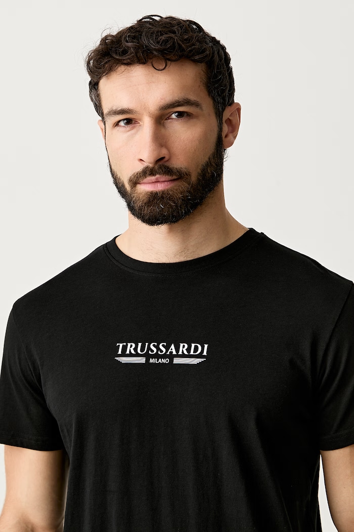 Trussardi T-shirt męski bawełniany czarny TRU26MTS01