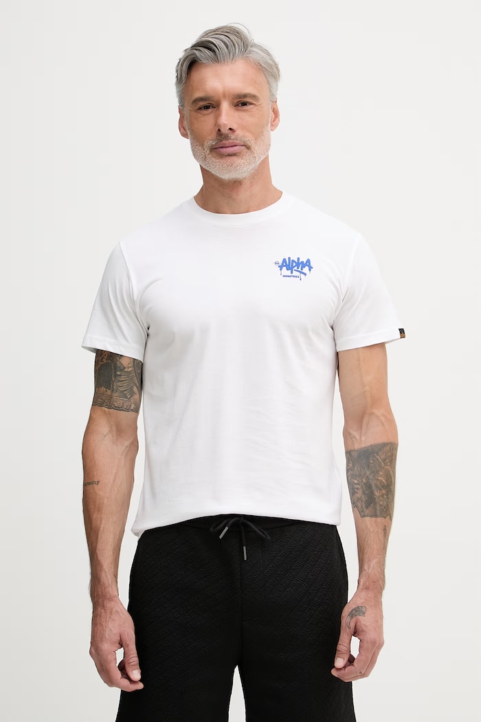 Îmbrăcăminte Alpha Industries tricou pentru bărbați, din bumbac Signature 266554 alb