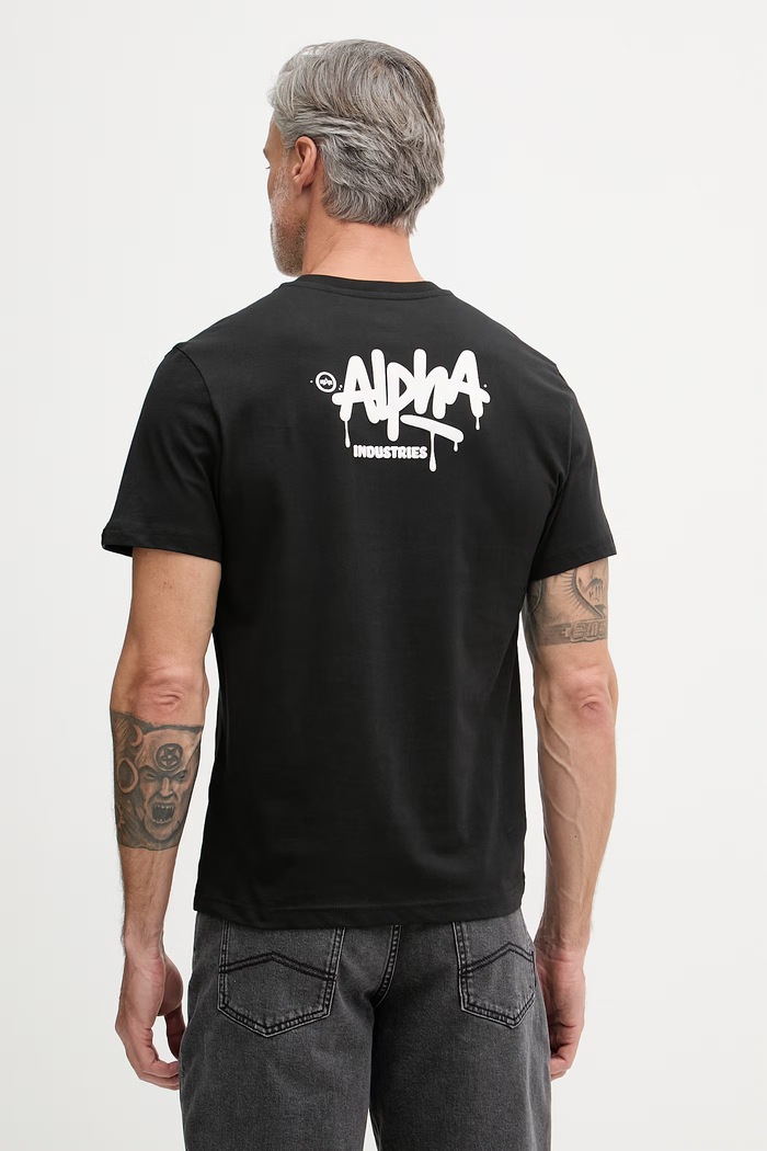 Alpha Industries t-shirt ανδρικό βαμβακερό Signature μαύρο 266554