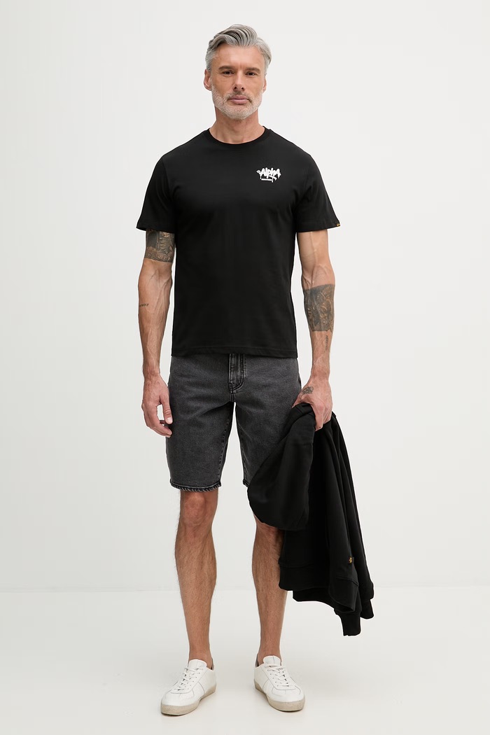 Alpha Industries t-shirt ανδρικό βαμβακερό Signature 266554 μαύρο SS26