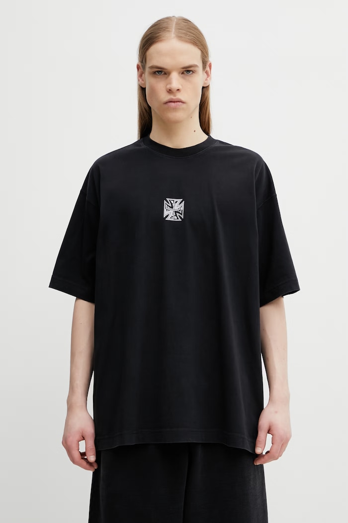 VETEMENTS t-shirt bawełniany Biker Cross nadruk czarny ME76TR162B
