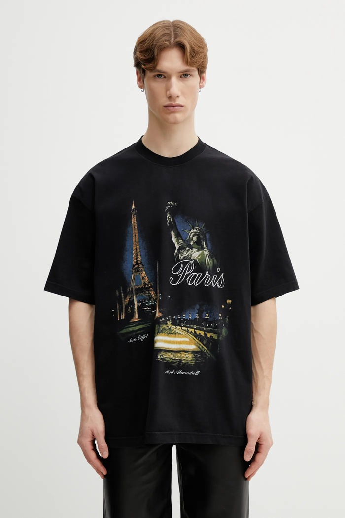 VETEMENTS t-shirt bawełniany Paris Tourist nadruk czarny ME76TR244B