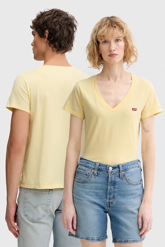 Levi's tricou din bumbac LSE_PERFECT VNECK uni galben A3170.0058