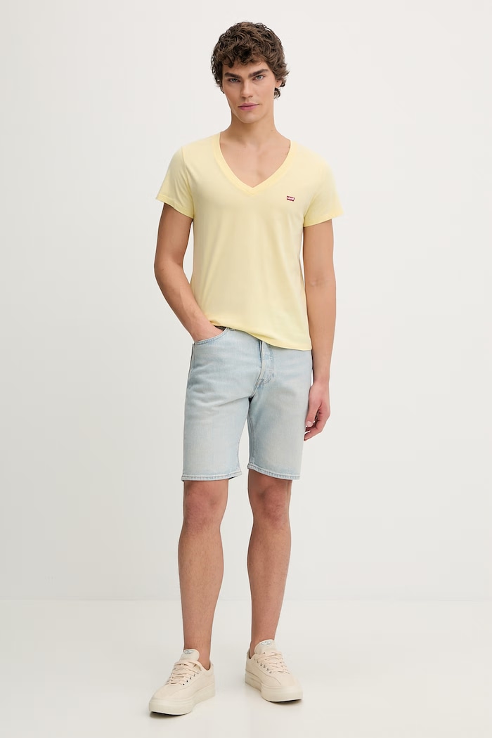 Levi's tricou din bumbac LSE_PERFECT VNECK A3170.0058 galben SS26