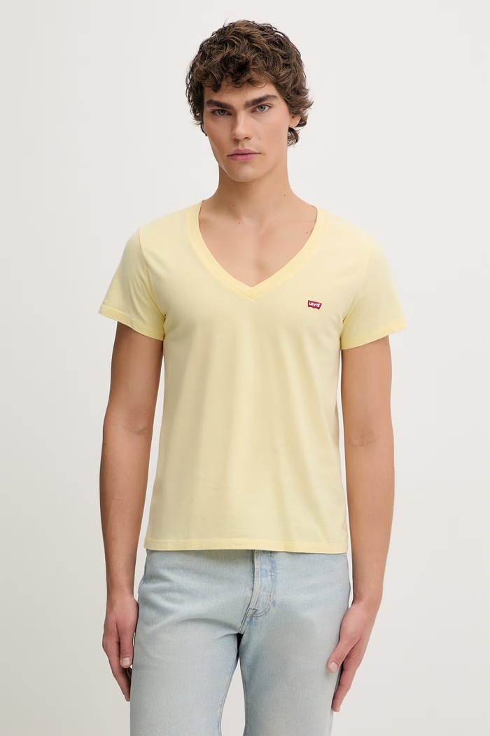 Levi's tricou din bumbac LSE_PERFECT VNECK galben A3170.0058