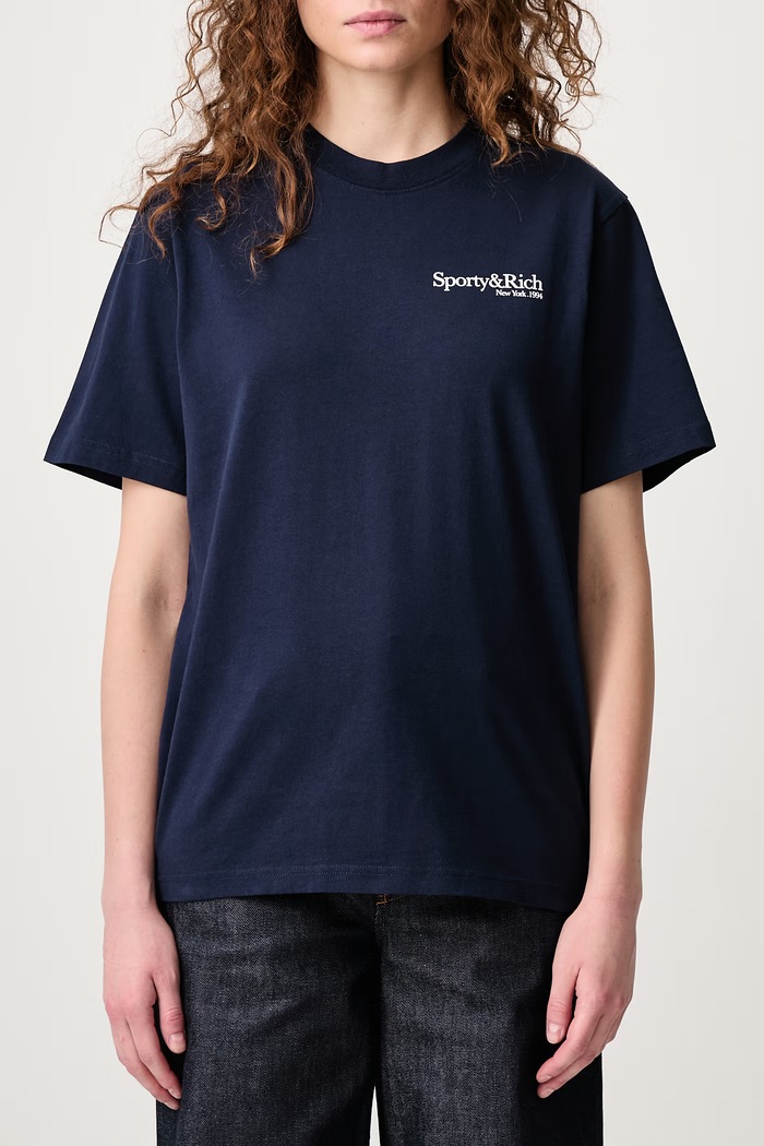 T-shirt bawełniany Sporty & Rich granatowy TO11973091BL106