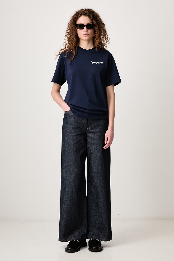 Sporty & Rich T-shirt bawełniany TO11973091BL106 granatowy SS26