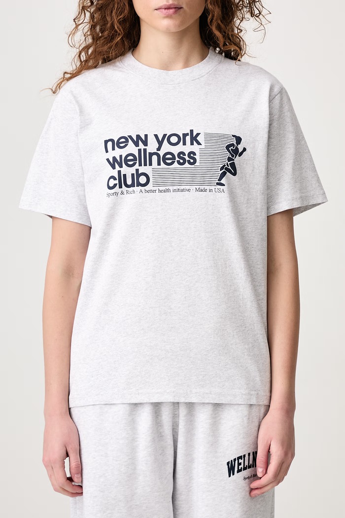 USA Wellness Club T-shirt bawełniany damski Sporty & Rich szary TO11973128GY03