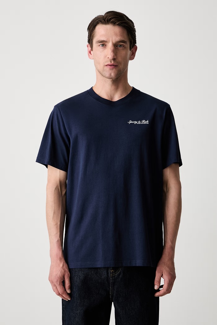 Sporty & Rich Syracuse T-shirt bawełniany granatowy TO11975325BL106