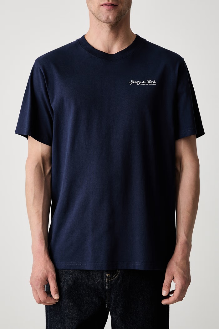 Sporty & Rich Syracuse T-shirt bawełniany granatowy TO11975325BL106