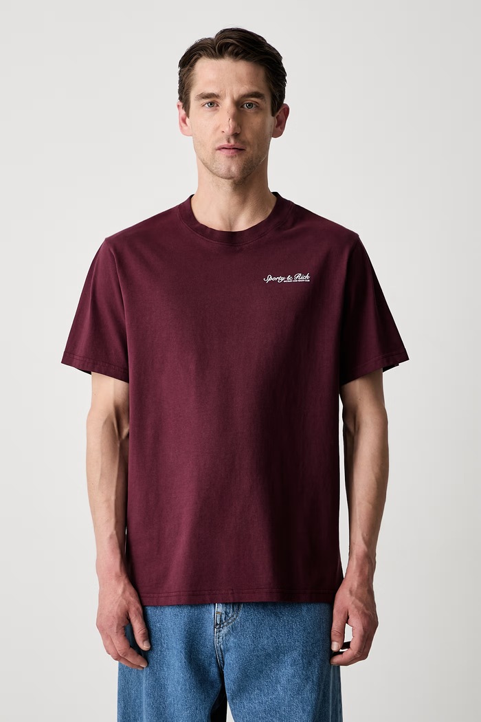 Sporty & Rich Syracuse T-shirt bawełniany bordowy TO11975325RE02