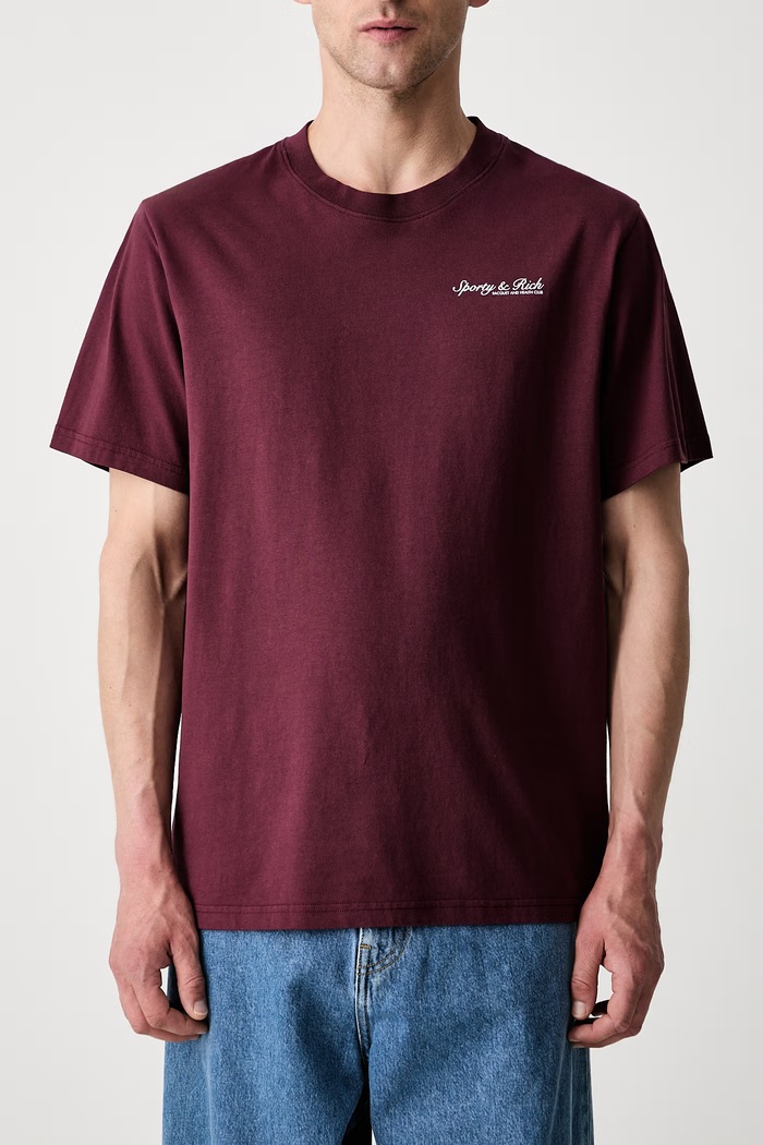 Sporty & Rich Syracuse T-shirt bawełniany bordowy TO11975325RE02