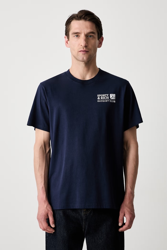 Sporty & Rich Promo T-shirt bawełniany granatowy TO11975431BL106
