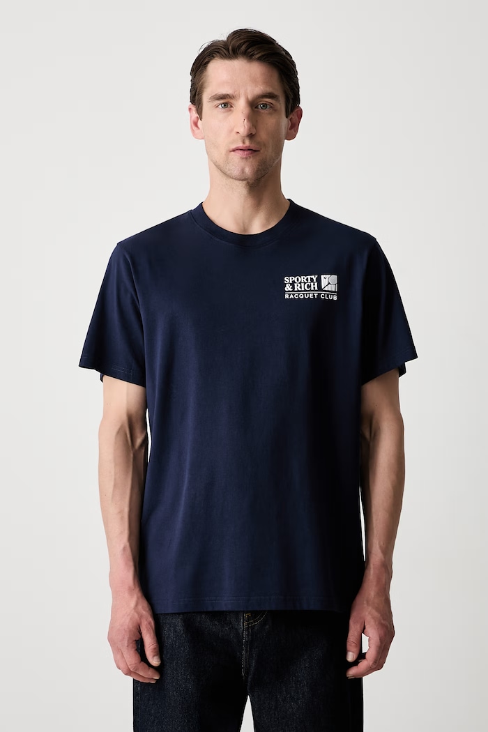 Sporty & Rich Promo T-shirt bawełniany granatowy TO11975431BL106