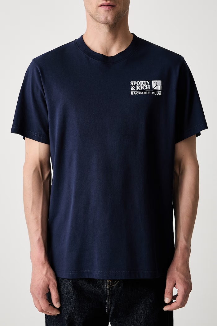 Sporty & Rich Promo T-shirt bawełniany granatowy TO11975431BL106