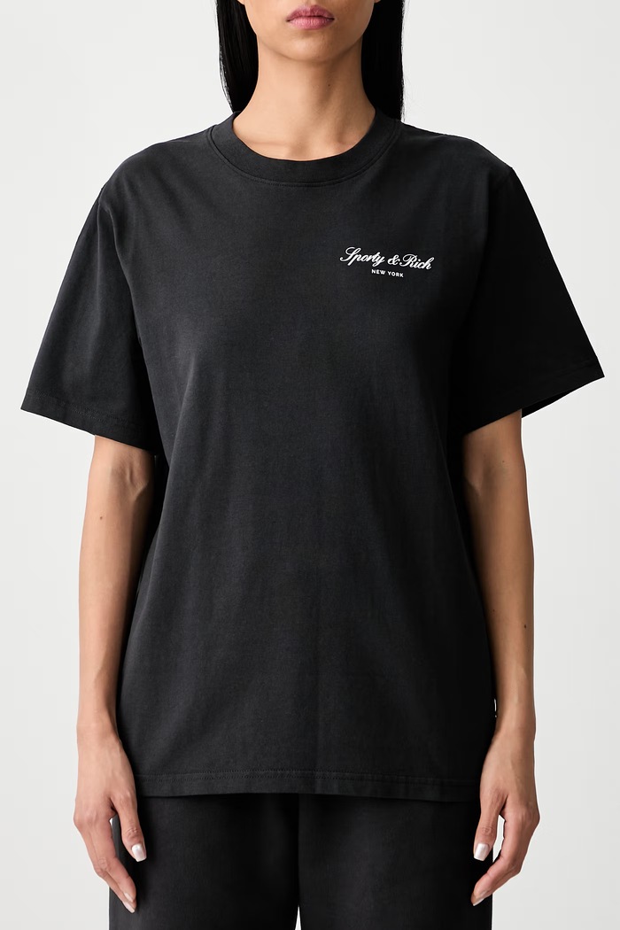 Sporty & Rich Signature NY T-shirt bawełniany damski TO11971329BA02 czarny