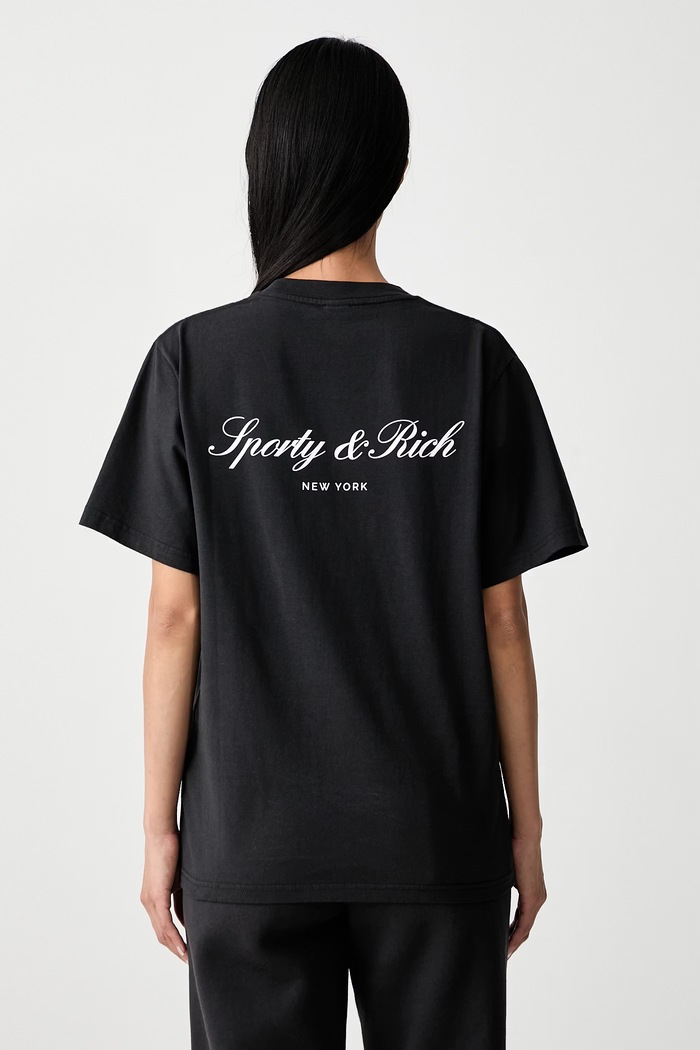 Sporty & Rich Signature NY T-shirt bawełniany damski czarny TO11971329BA02