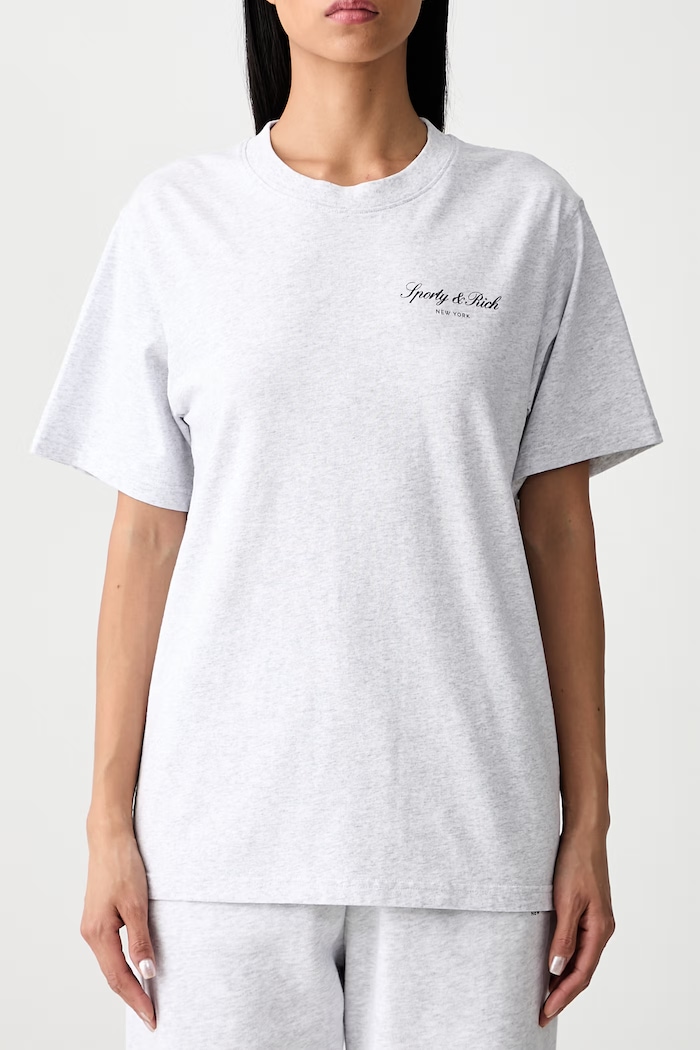 Signature NY T-shirt bawełniany Sporty & Rich szary TO11971329GY03