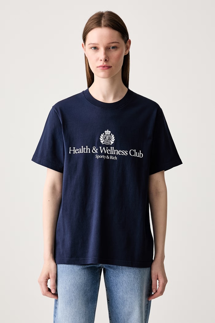 Sporty & Rich H&W Crest tričko bavlnené TO119710241BL106 tmavomodrá SS26