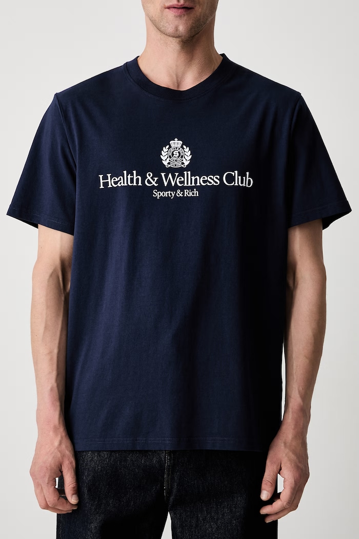 Sporty & Rich H&W Crest T-shirt bawełniany granatowy TO119710241BL106