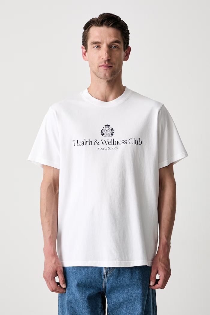 Sporty & Rich H&W Crest t-shirt in cotone da uomo bianco TO119710241WH01