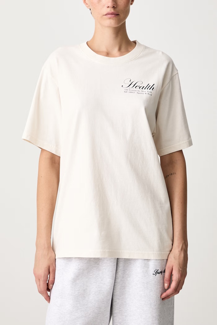 NY Health T-shirt bawełniany Sporty & Rich beżowy TO11974094WH37