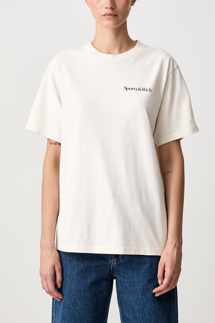 Health Is Wealth T-shirt bawełniany damski Sporty & Rich beżowy TO11974300WH37
