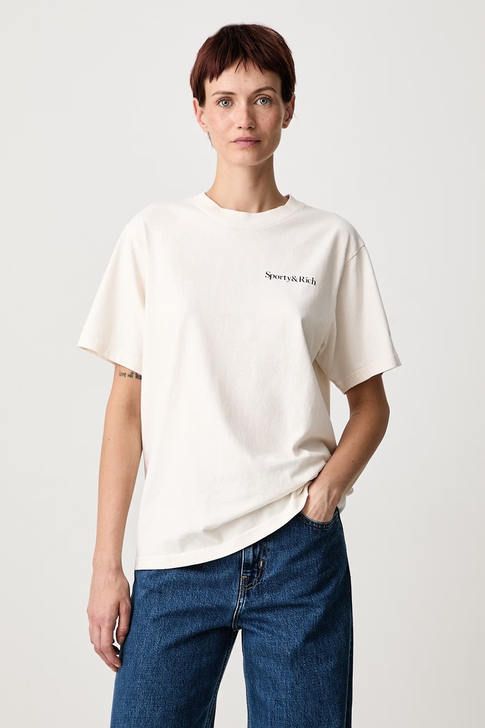 Odzież Sporty & Rich Health Is Wealth T-shirt bawełniany damski TO11974300WH37 beżowy