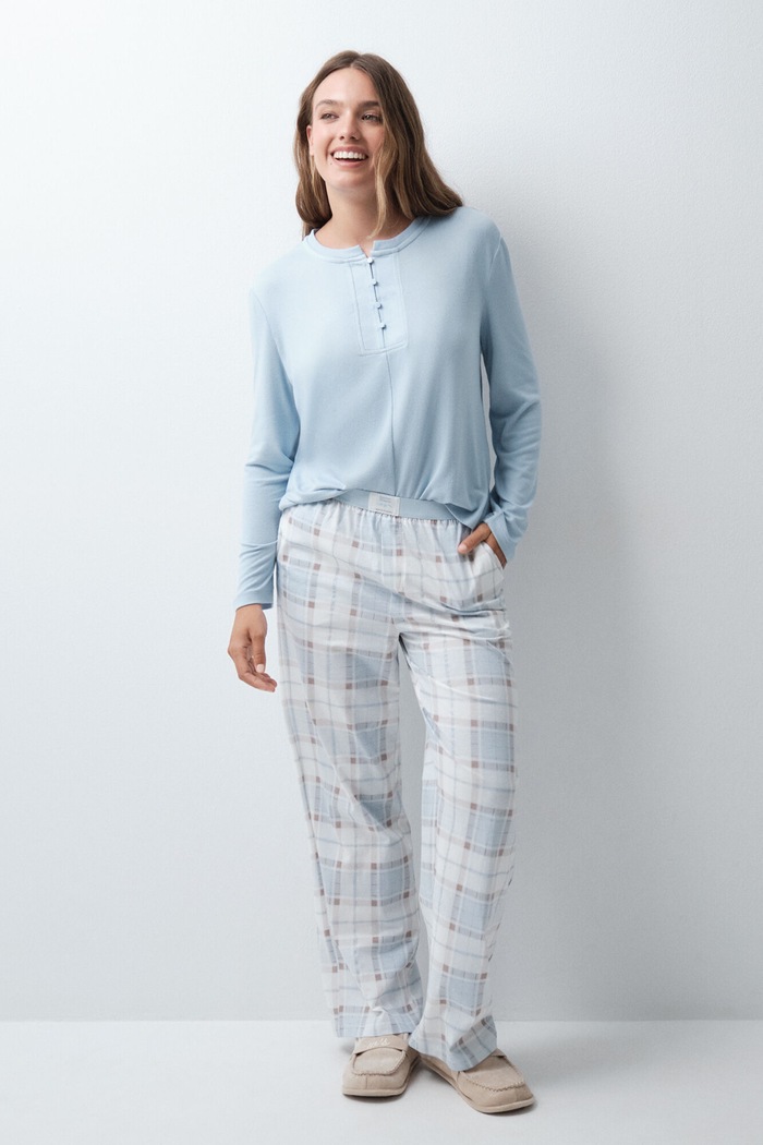 women'secret Spodnie piżamowe damskie bawełniane 3704575 niebieski SS27