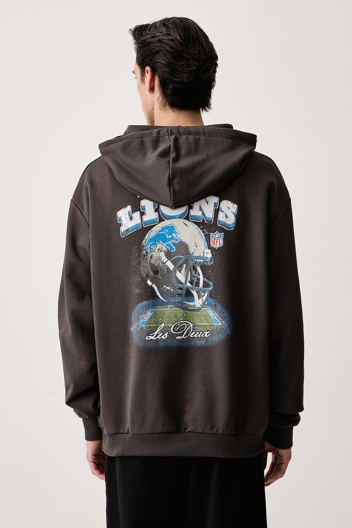 Les Deux Bluza z kapturem męska bawełniana Les Deux x Detroit Lions szary 1003226