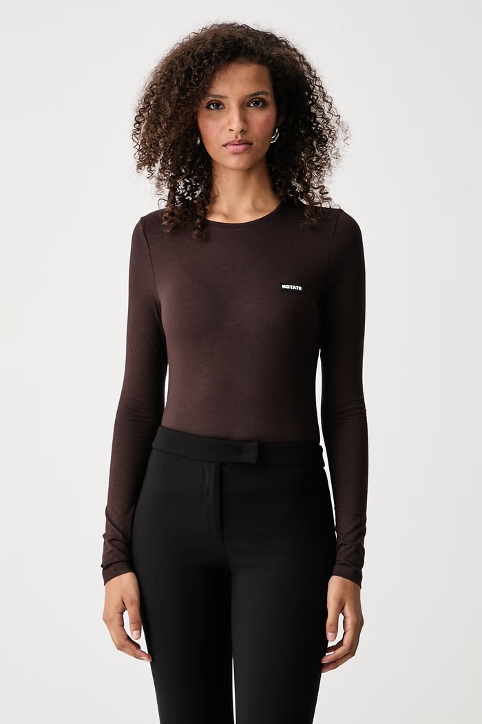Rotate Longsleeve damski z modalem brązowy 1174461667