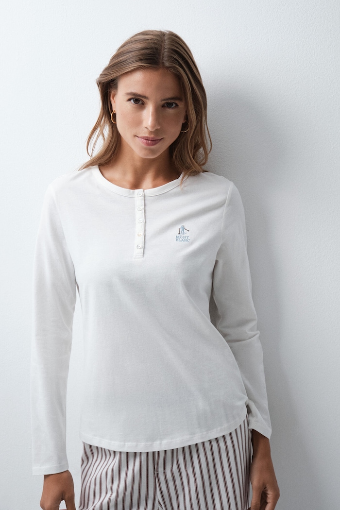 women'secret Longsleeve lounge damski bawełniany beżowy 3274585