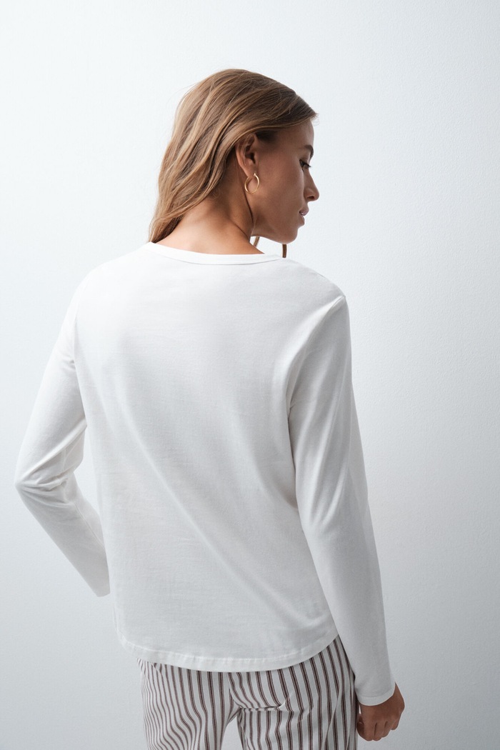 women'secret Longsleeve lounge damski bawełniany 3274585 beżowy SS27