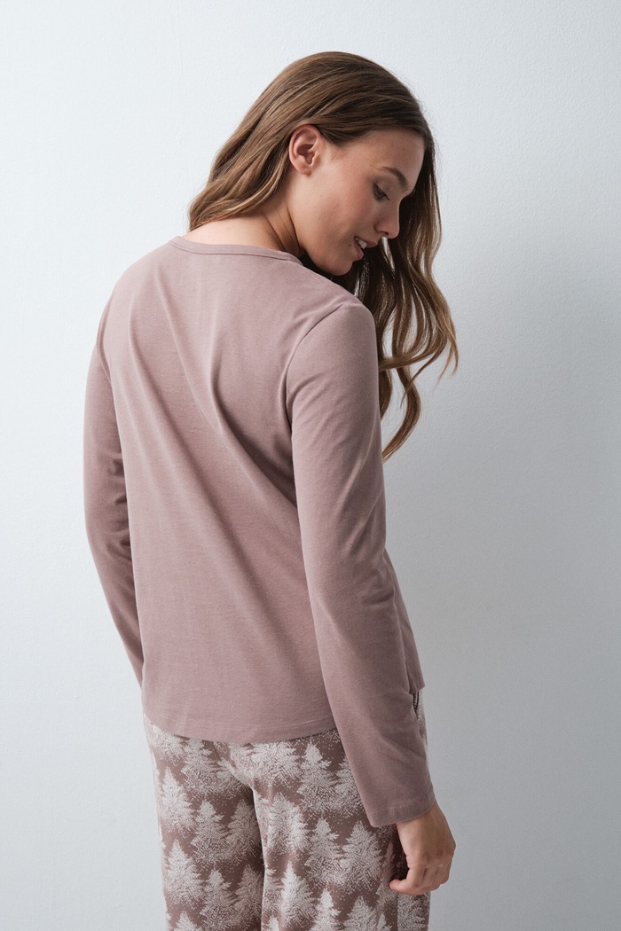 women'secret Longsleeve lounge damski bawełniany 3274584 brązowy SS27