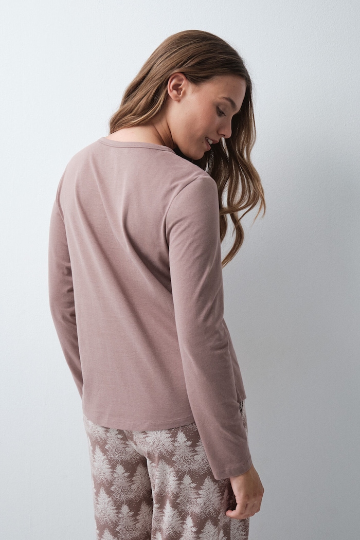 women'secret Longsleeve lounge damski bawełniany 3274584 brązowy SS27