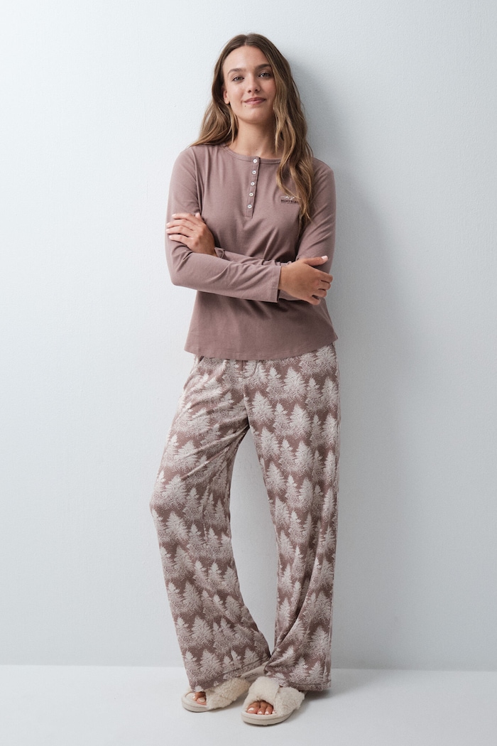 Odzież women'secret Longsleeve lounge damski bawełniany 3274584 brązowy