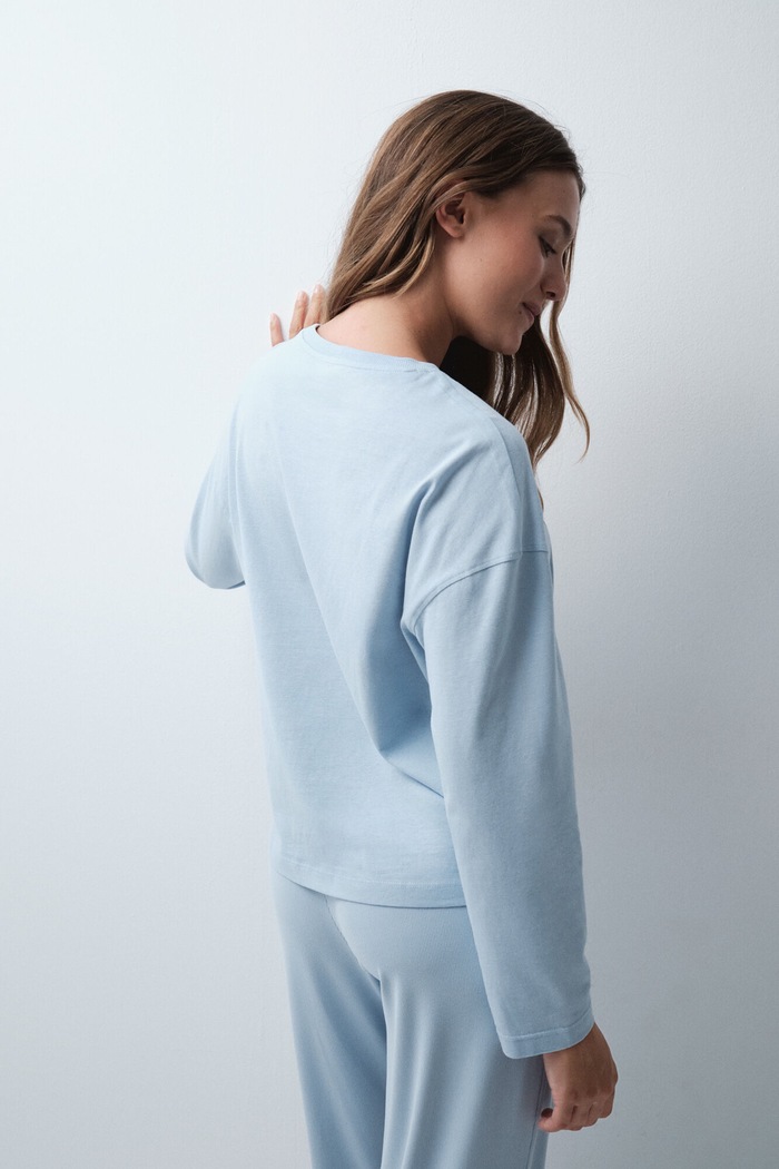 women'secret Longsleeve lounge damski bawełniany 3274586 niebieski SS27